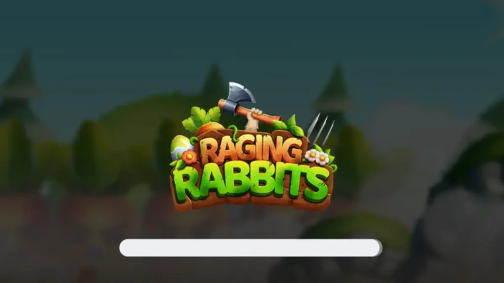 Kelinci kartun dengan perlengkapan militer di latar belakang medan perang slot Raging Rabbits