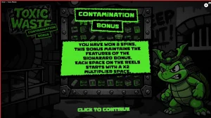 Tampilan visual neon dari slot Toxic Waste dengan elemen laboratorium radioaktif