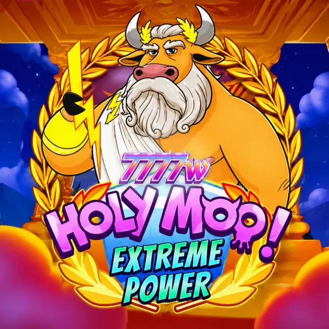 Tampilan visual grid 6x6 pada slot Holy Moo! Extreme Power dengan tema dewa sapi.